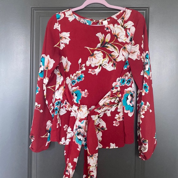 Tops - MOVING SALE - Floral Print Long Sleeve Tie Waist Blouse 🌸